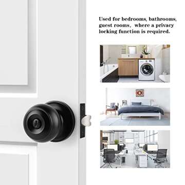 Probrico Black Door Knobs for Bedroom Bathroom, Interior Door Knob with Round Ball, Matte Black Priv...