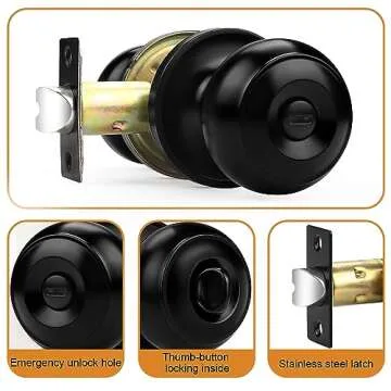 Probrico Stylish Black Door Knobs – 6 Pack for Privacy