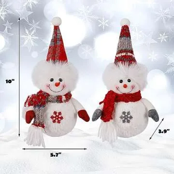 Juegoal 2 Pack Christmas Table Decorations - Lighted Plush Snowmen Figurines, Perfect Holiday Gift f...