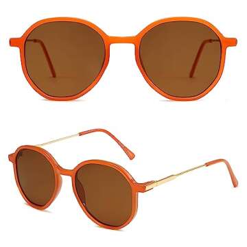 SOJOS Trendy Designer Hexagon Round Sunglasses for Women Fashion Big Shades Geometric Women Sunglasses SJ2181, Orange Frame/Brown Lens