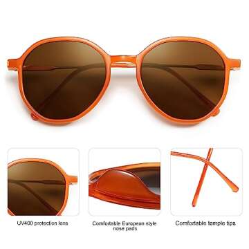 SOJOS Trendy Designer Hexagon Round Sunglasses for Women Fashion Big Shades Geometric Women Sunglasses SJ2181, Orange Frame/Brown Lens