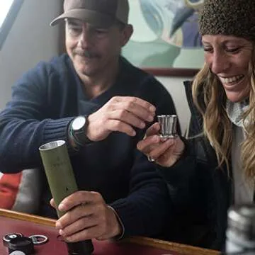 VSSL Flask - 9oz Glass Infused Adventure Flask with 2 Collapsible Shot Glasses and 4-Mode LED Light (Green)