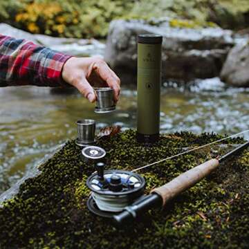 VSSL Flask - 9oz Glass Infused Adventure Flask with 2 Collapsible Shot Glasses and 4-Mode LED Light (Green)