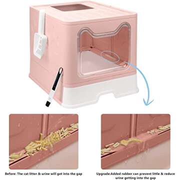Foldable Cat Litter Box with Lid, Enclosed Cat Potty, Top Entry Anti-Splashing Cat Toilet, Easy to Clean Including Cat Litter Scoop and 2-1 Cleaning Brush (Pink) Large