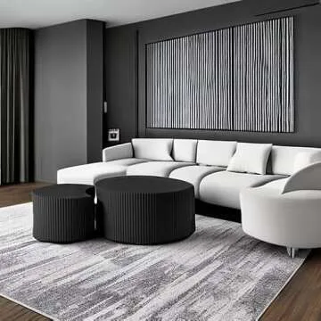 WILLIAMSPACE Nesting Coffee Table Set of 2, Matte Black Round Wooden Coffee Tables, Modern Luxury Side Tables Accent End Table for Living Room Apartment (Black-Round)