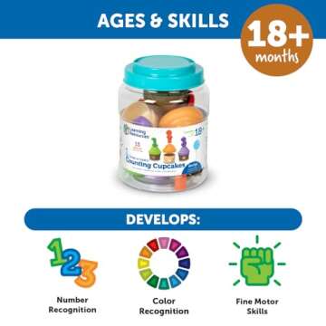 Learning Resources Counting Cupcakes, 15 Pieces, Ages 18 Months+, Toddler Toys, Preschool Learning Activities, Montessori Toys, Learning & Education Toys