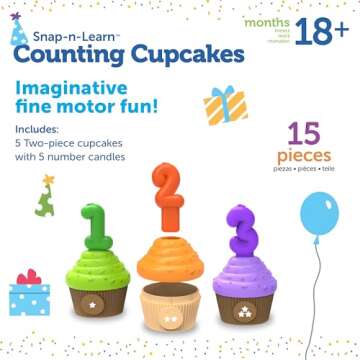 Learning Resources Counting Cupcakes, 15 Pieces, Ages 18 Months+, Toddler Toys, Preschool Learning Activities, Montessori Toys, Learning & Education Toys