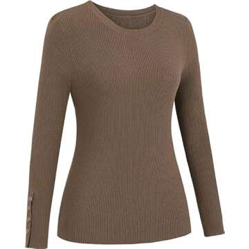 Newshows Women's Button Knit Crew Neck Pullover Sweater