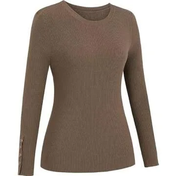Newshows Women's Button Knit Crew Neck Pullover Sweater