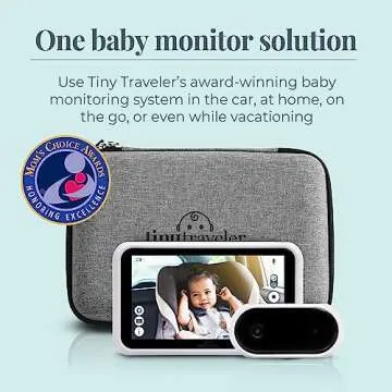 Tiny Traveler Baby Monitor Portable Baby Car Camera with Add-On Camera & Travel Kit, Night Vision HD 720p 5" Touchscreen, Battery Powered, Split-Screen, Travel Pouch Included - White