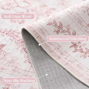 Pink Rugs for Bedroom Women Boho Light Pink Floral Area Rugs Nursery for Baby Girl, Blush Pink Cute Foldable Machine Washable Distressed Carpet for Living Room Bedroom Dorm Kids Playroom