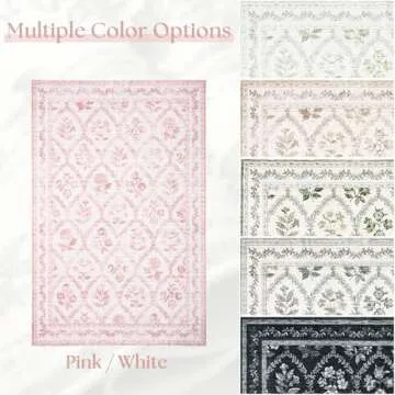 Pink Rugs for Bedroom Women Boho Light Pink Floral Area Rugs Nursery for Baby Girl, Blush Pink Cute Foldable Machine Washable Distressed Carpet for Living Room Bedroom Dorm Kids Playroom