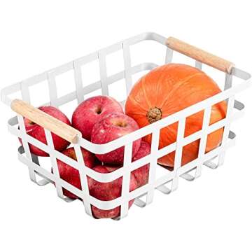 Farmhouse Baskets Wire Storage Metal Baskets Storage Bin Basket Organizer Farmhouse fruit Bin with W...