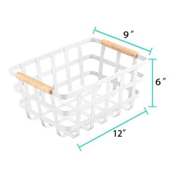 Farmhouse Wire Storage Baskets with Wood Handles - 2 Pack