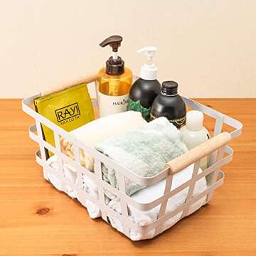 Farmhouse Wire Storage Baskets with Wood Handles - 2 Pack