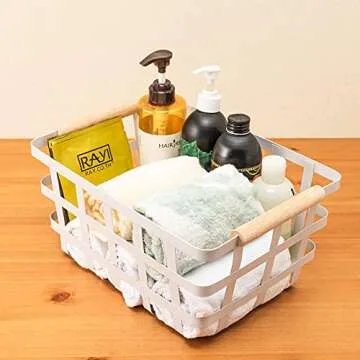 Farmhouse Wire Storage Baskets with Wood Handles - 2 Pack