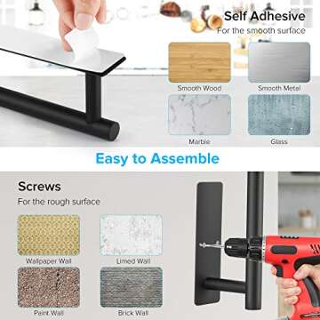 2nd Gen Paper Towel Holder Under Cabinet, [More Sturdy] Self Adhesive or Drilling Paper Towel Holder Wall Mount for Kitchen, RV, [Fit Mega Paper Towel Roll] SUS304 Stainless Steel(Pack of 1, Black)