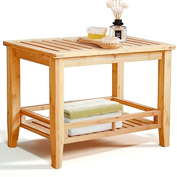 RANDEFURN Bamboo Shower Bench with Storage Shelf