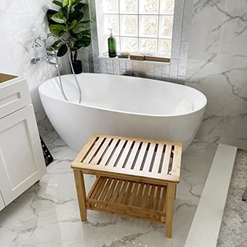 RANDEFURN Bamboo Shower Bench with Storage Shelf