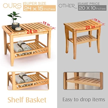 RANDEFURN Bamboo Shower Bench with Storage Shelf
