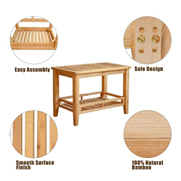 RANDEFURN Bamboo Shower Bench with Storage Shelf