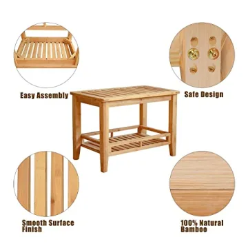 RANDEFURN Bamboo Shower Bench with Storage Shelf