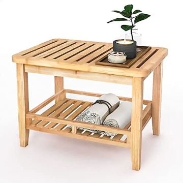 RANDEFURN Bamboo Shower Bench with Storage Shelf