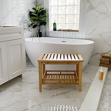 RANDEFURN Bamboo Shower Bench with Storage Shelf