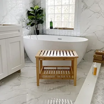 RANDEFURN Bamboo Shower Bench with Storage Shelf