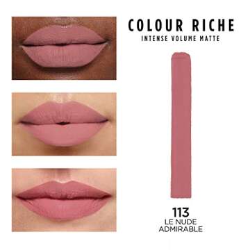 L’Oréal Paris Colour Riche Intense Volume Matte Lipstick, Lip Color Infused with Hyaluronic Acid for up to 16hr All Day Comfort, Le Nude Admirable, 0.06 Oz
