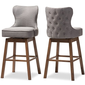 Baxton Studio Gradisca Modern Swivel Barstool - Elegant Grey Fabric & Brown Wood Finishing