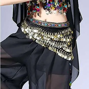 Gypsy Skirt Belly Dance Hip Scarf Pirate Costume Accessories Black Belly Dancing Dancer Skirt with Gold Coins for Women