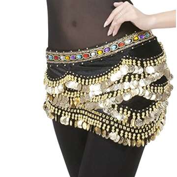 Gypsy Skirt Belly Dance Hip Scarf Pirate Costume Accessories Black Belly Dancing Dancer Skirt with Gold Coins for Women