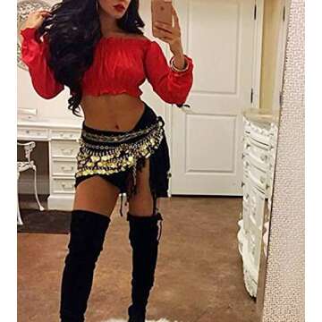 Gypsy Skirt Belly Dance Hip Scarf Pirate Costume Accessories Black Belly Dancing Dancer Skirt with Gold Coins for Women