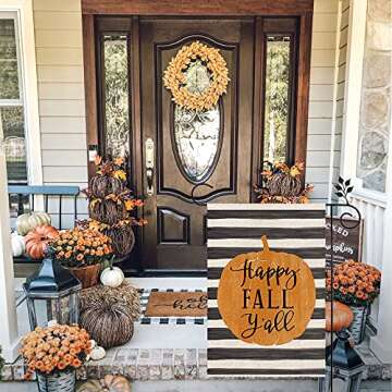 CROWNED BEAUTY Happy Fall Y'all Garden Flag Pumpkin Stripes 12×18 Inch Double Sided Vertical Rustic...