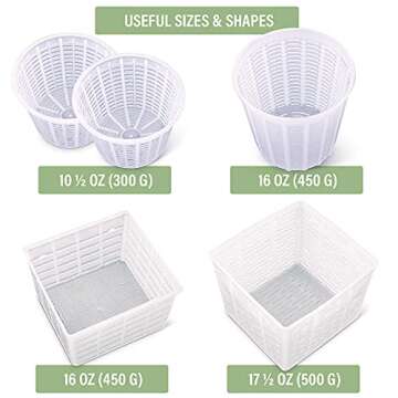 Country Trading Co. Cheesemaking Molds Set of 5 - Ricotta Cheese Draining Baskets for Home Cheese ma...
