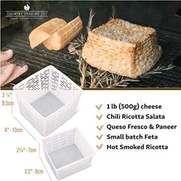 Country Trading Co. Cheesemaking Molds Set of 5 - Ricotta Cheese Draining Baskets for Home Cheese making Made in Italy