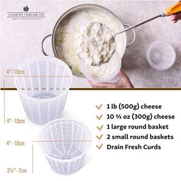 Country Trading Co. Cheesemaking Molds Set of 5 - Ricotta Cheese Draining Baskets for Home Cheese making Made in Italy
