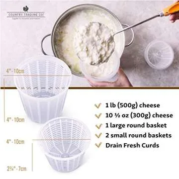 Country Trading Co. Cheesemaking Molds Set of 5 - Ricotta Cheese Draining Baskets for Home Cheese making Made in Italy