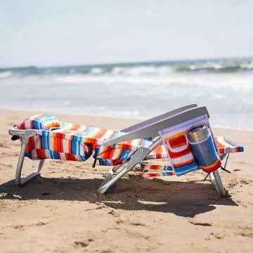 Tommy Bahama 2 Pack Backpack Beach Chair 5 Position Chair, Including Lay Flat (Orange Stripes)