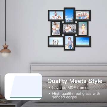 HEGATY 4x6 Picture Frames Collage, 9-Pack Picture Frames Collage for Wall Decor, Black Photo Collage Frame, Multi Picture Frame Set with Glass Front