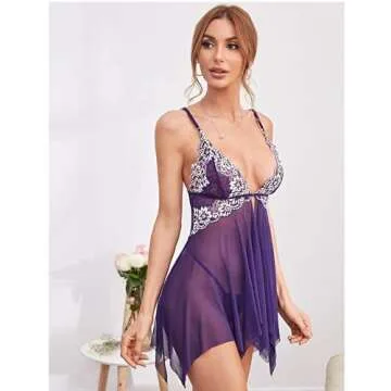 Avidlove Women Lace Babydoll Nightwear V Neck XL Purple