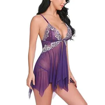 Avidlove Women Lace Babydoll Nightwear V Neck XL Purple