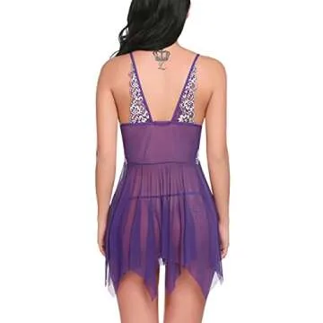 Avidlove Women Lace Babydoll Nightwear V Neck XL Purple