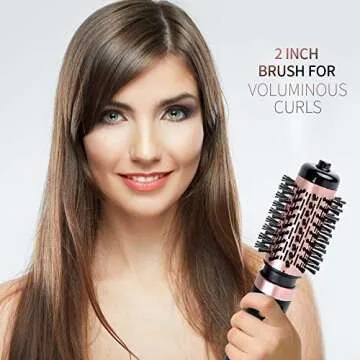 JOYYUM 1000W 2-in-1 Hot Air Spin Brush Dryer for Styling, Smoothing and Straightening Auto-rotating Ionic Round Blow Dryer Brush Volumizer in One, Pink Gold