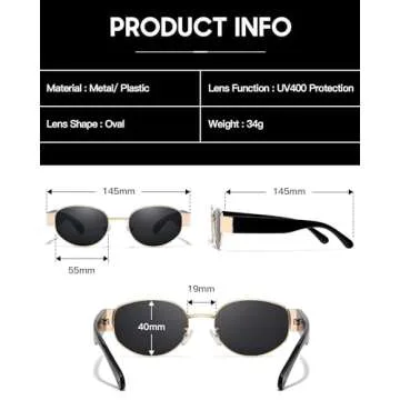 SODQW Retro Oval Sunglasses for Women, 90s Vintage Designer Ladies Shades Trendy Fashion Sun Glasses