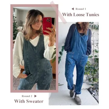 PLNOTME Women's Denim Overall Jumpsuits Sleeveless V Neck Adjustable Straps Jeans Long Pants Rompers