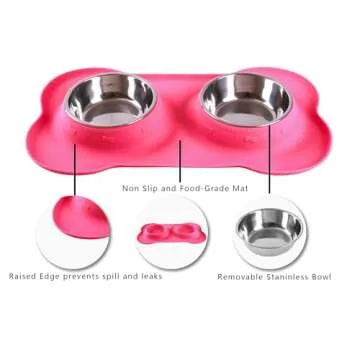 Hubulk Pet Dog Bowls 2 Stainless Steel Dog Bowl with No Spill Non-Skid Silicone Mat + Pet Food Scoop Water and Food Feeder Bowls for Feeding Small Medium Large Dogs Cats Puppies (M, Pink)