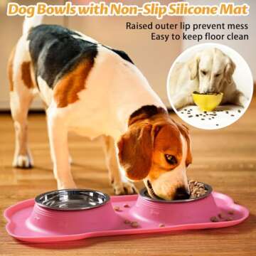 Hubulk Pet Dog Bowls 2 Stainless Steel Dog Bowl with No Spill Non-Skid Silicone Mat + Pet Food Scoop Water and Food Feeder Bowls for Feeding Small Medium Large Dogs Cats Puppies (M, Pink)