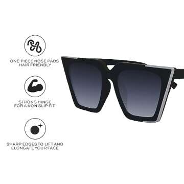 TOPFOXX - The CEO Faded Black - Square Oversized Sunglasses for Women with UV400 Protection